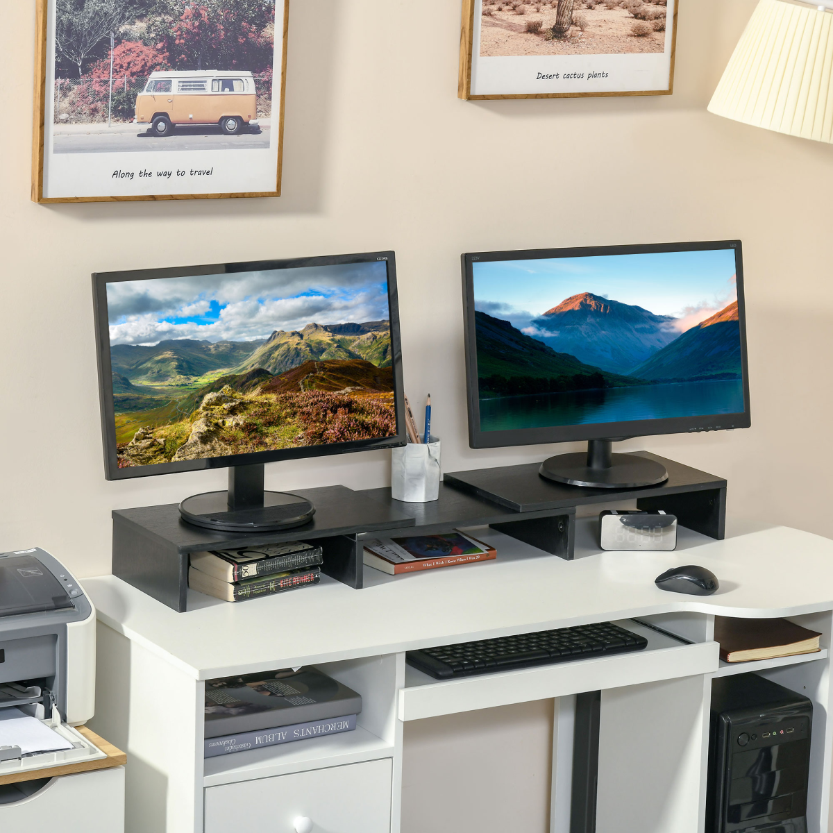 Ergonomic Dual Screen Riser with Integrated Storage - Image 2
