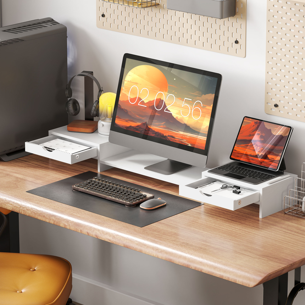 Modular Dual-Monitor Riser with Integrated Drawers & Adjustable Angle - Image 2
