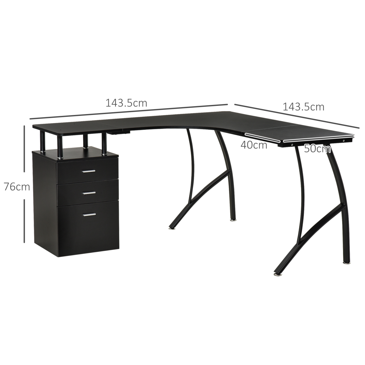 Modular L-Shaped Corner Workstation with Integrated 3-Drawer Storage - Image 3