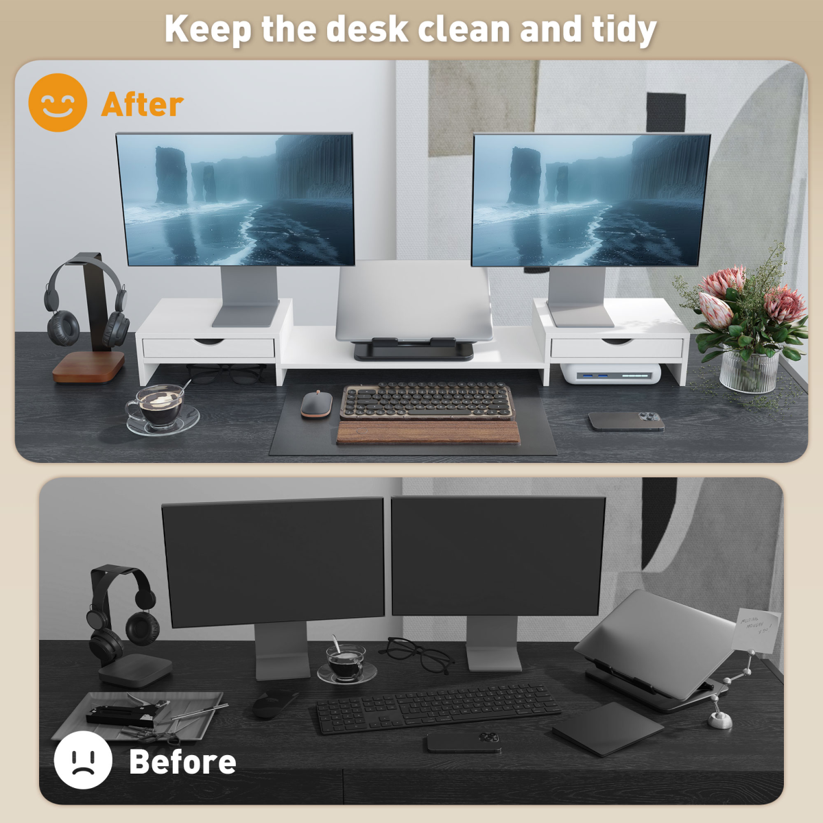 Modular Dual-Monitor Riser with Integrated Drawers & Adjustable Angle - Image 4