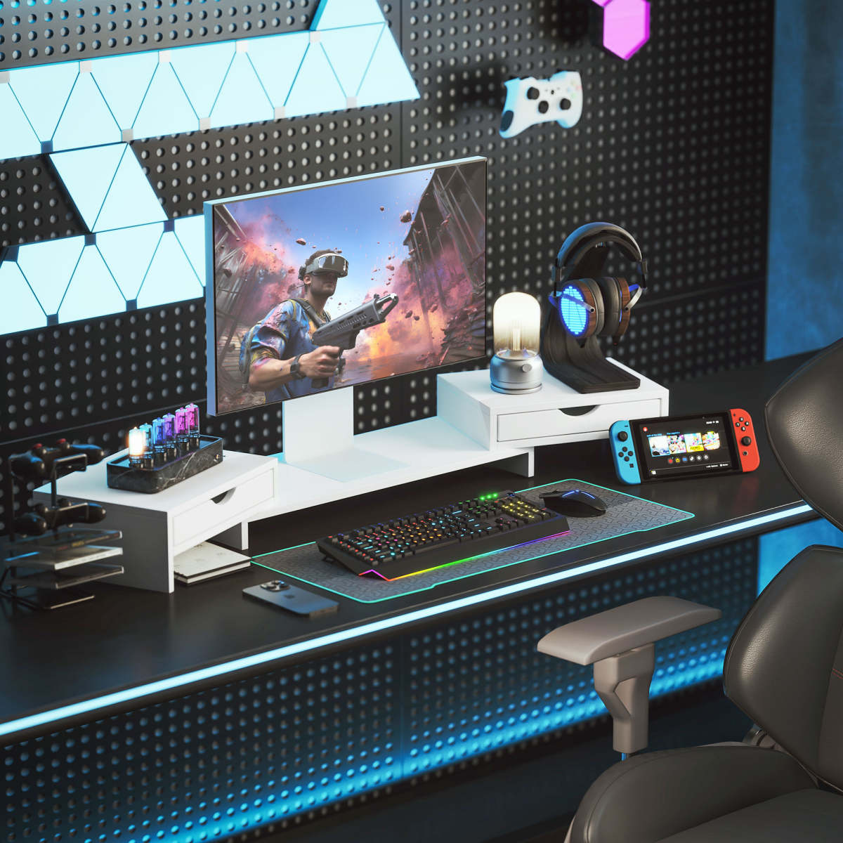 Modular Dual-Monitor Riser with Integrated Drawers & Adjustable Angle - Image 8